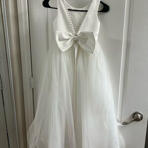 Elegant White Kids Dress with Bow